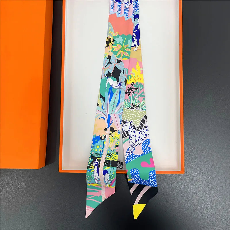 2024 Long Scarf for Women Narrow Ribbon Headband Female Neckerchief Handle Bag Band Bandana Hair Tie Accessories