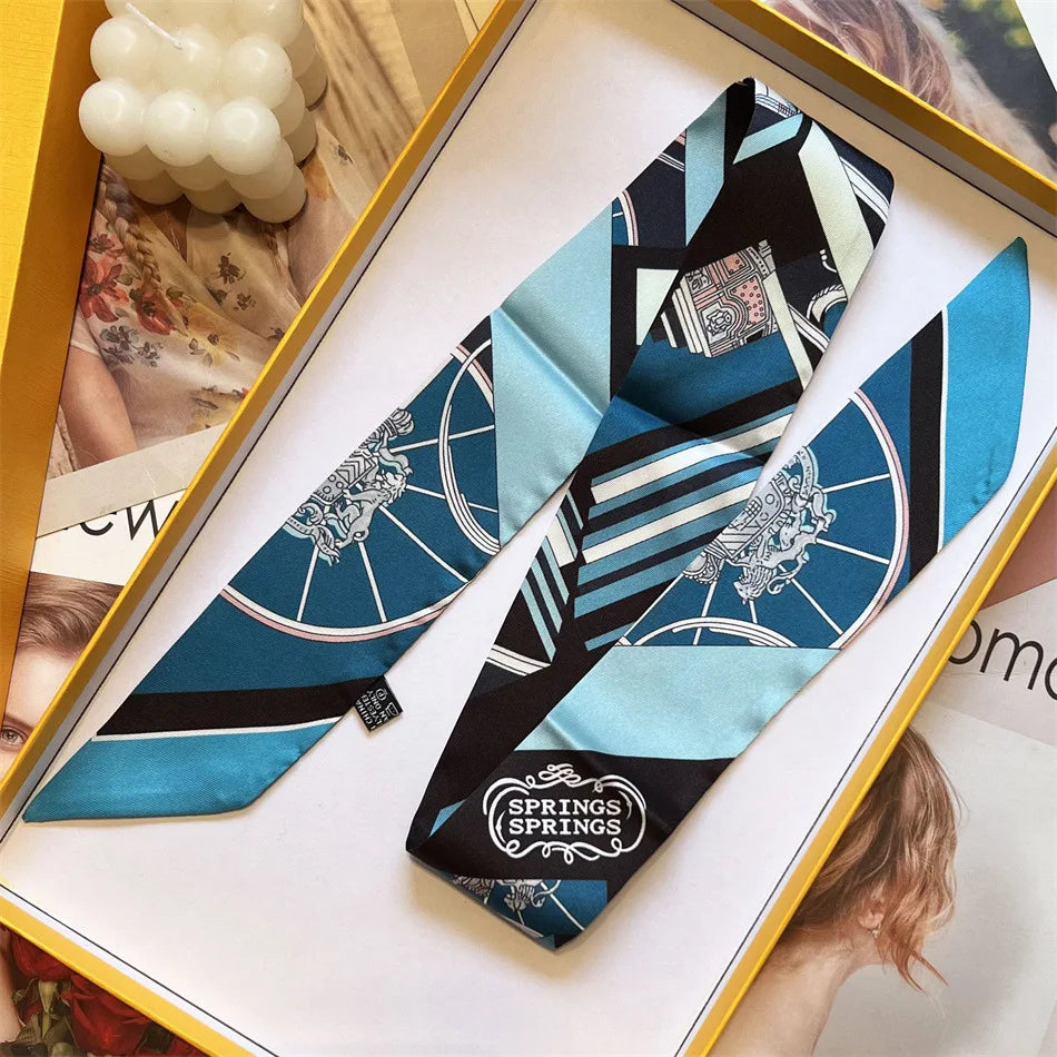 2024 Long Scarf for Women Narrow Ribbon Headband Female Neckerchief Handle Bag Band Bandana Hair Tie Accessories