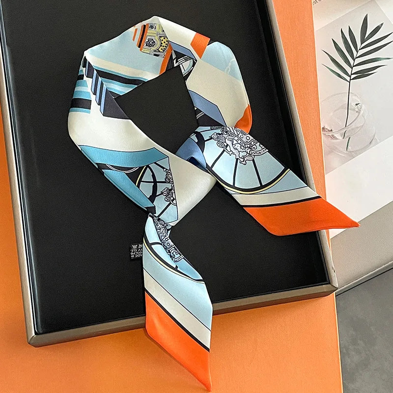 2024 Long Scarf for Women Narrow Ribbon Headband Female Neckerchief Handle Bag Band Bandana Hair Tie Accessories