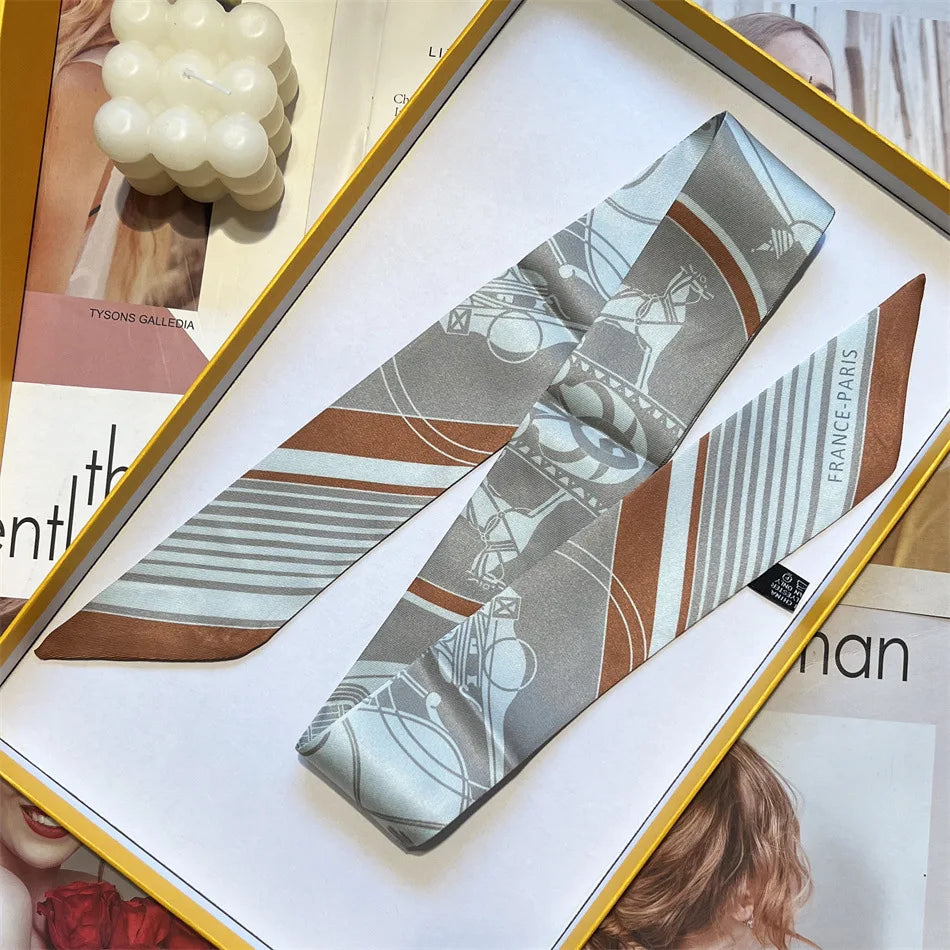 2024 Long Scarf for Women Narrow Ribbon Headband Female Neckerchief Handle Bag Band Bandana Hair Tie Accessories