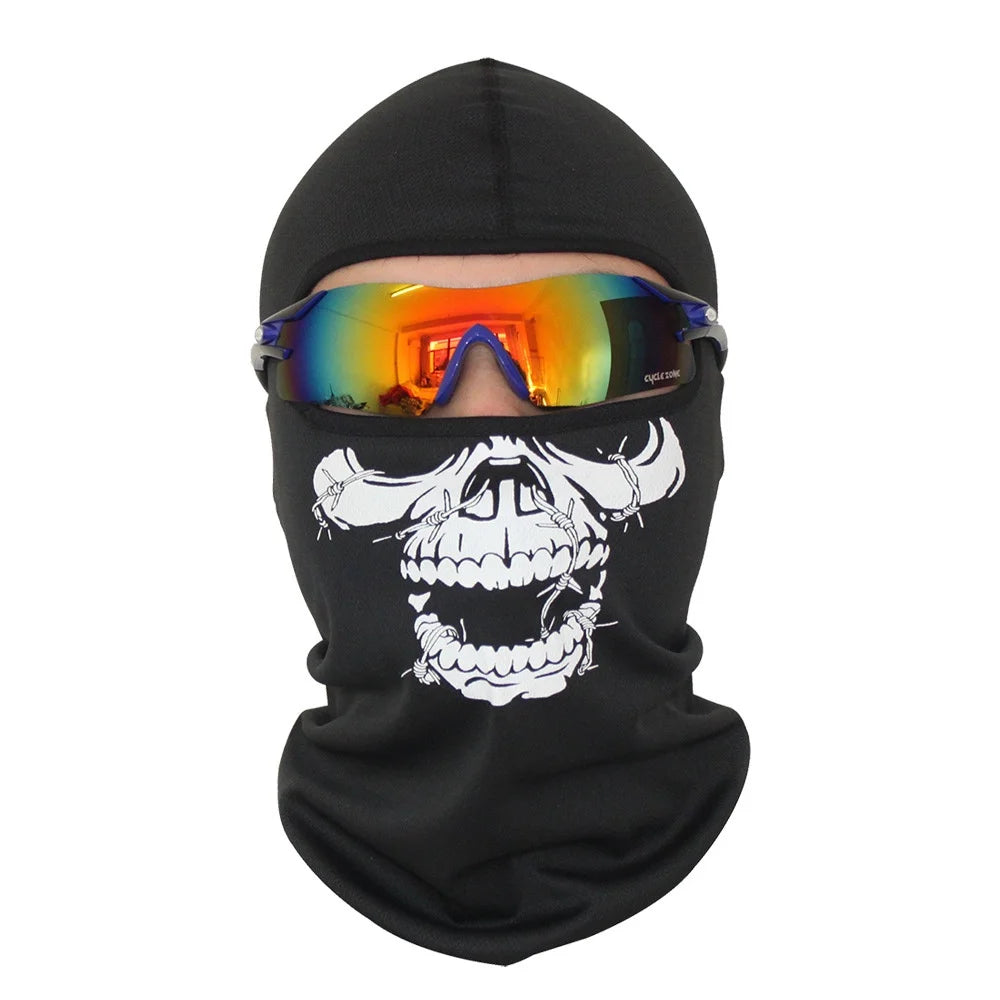 Musion Full Face Mask Black Ghosts Print Balaclava With Skull Printed For Cosplay Party Motorcycle Bike Cycling Hiking Outdoor