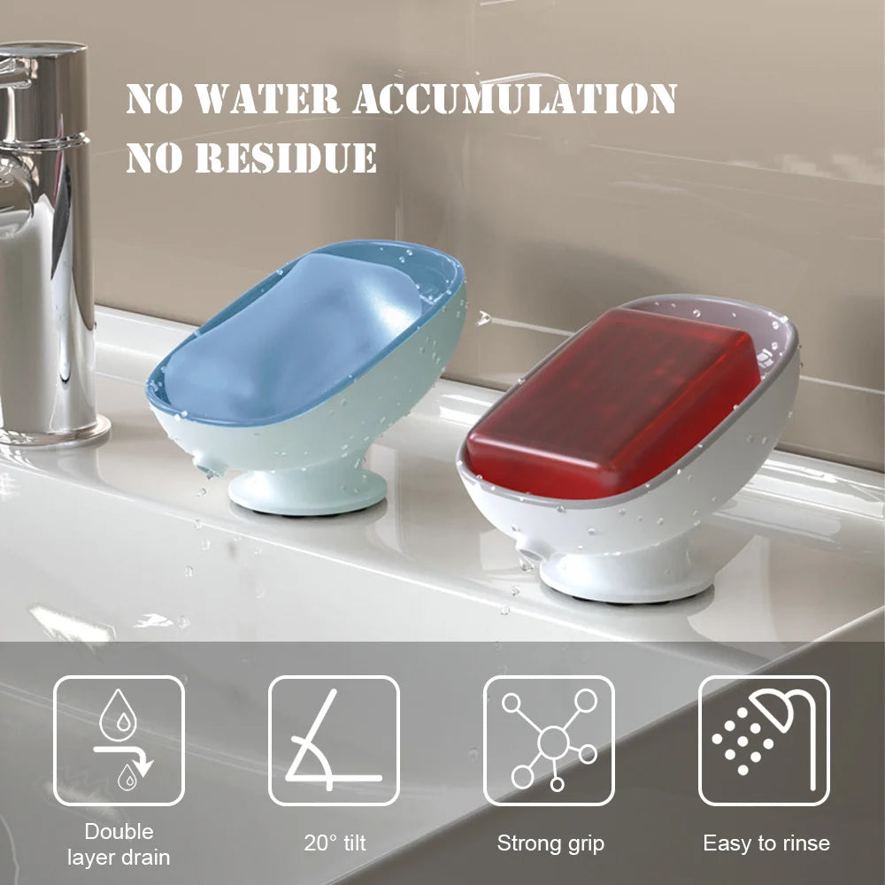 Super Suction Cup Dish Self Draining Kitchen Sponge Container Bathroom Holder Soap Box Drain