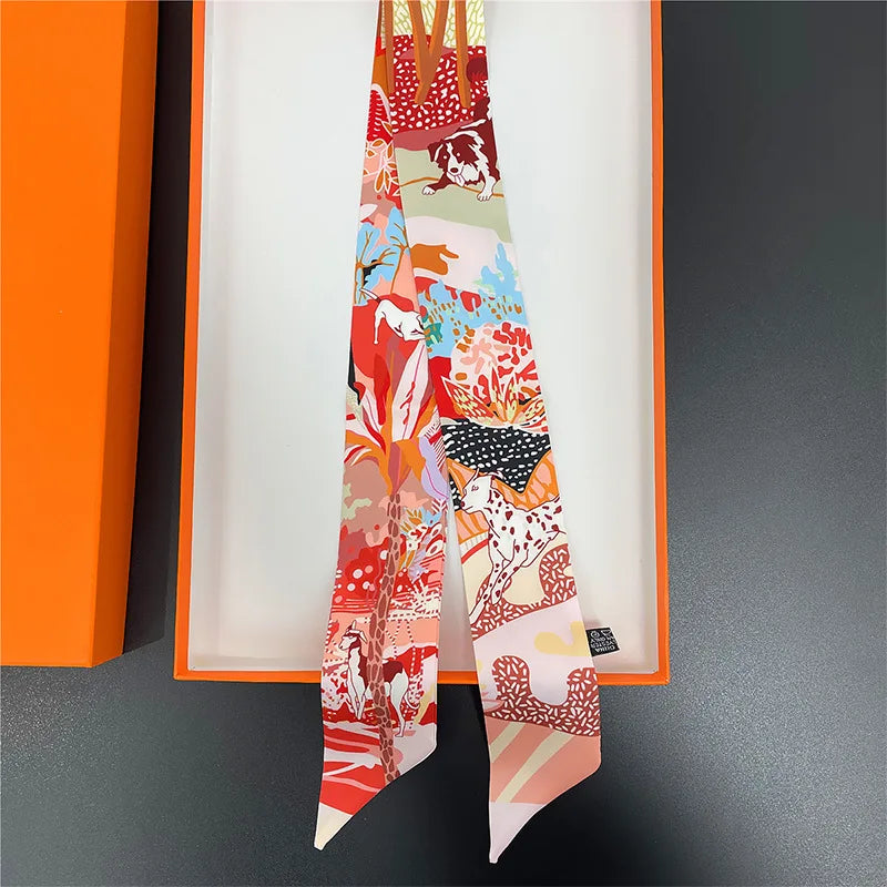 2024 Long Scarf for Women Narrow Ribbon Headband Female Neckerchief Handle Bag Band Bandana Hair Tie Accessories