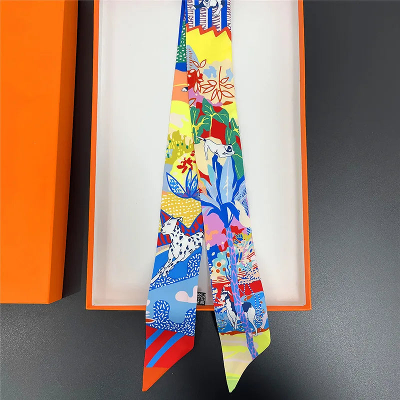 2024 Long Scarf for Women Narrow Ribbon Headband Female Neckerchief Handle Bag Band Bandana Hair Tie Accessories