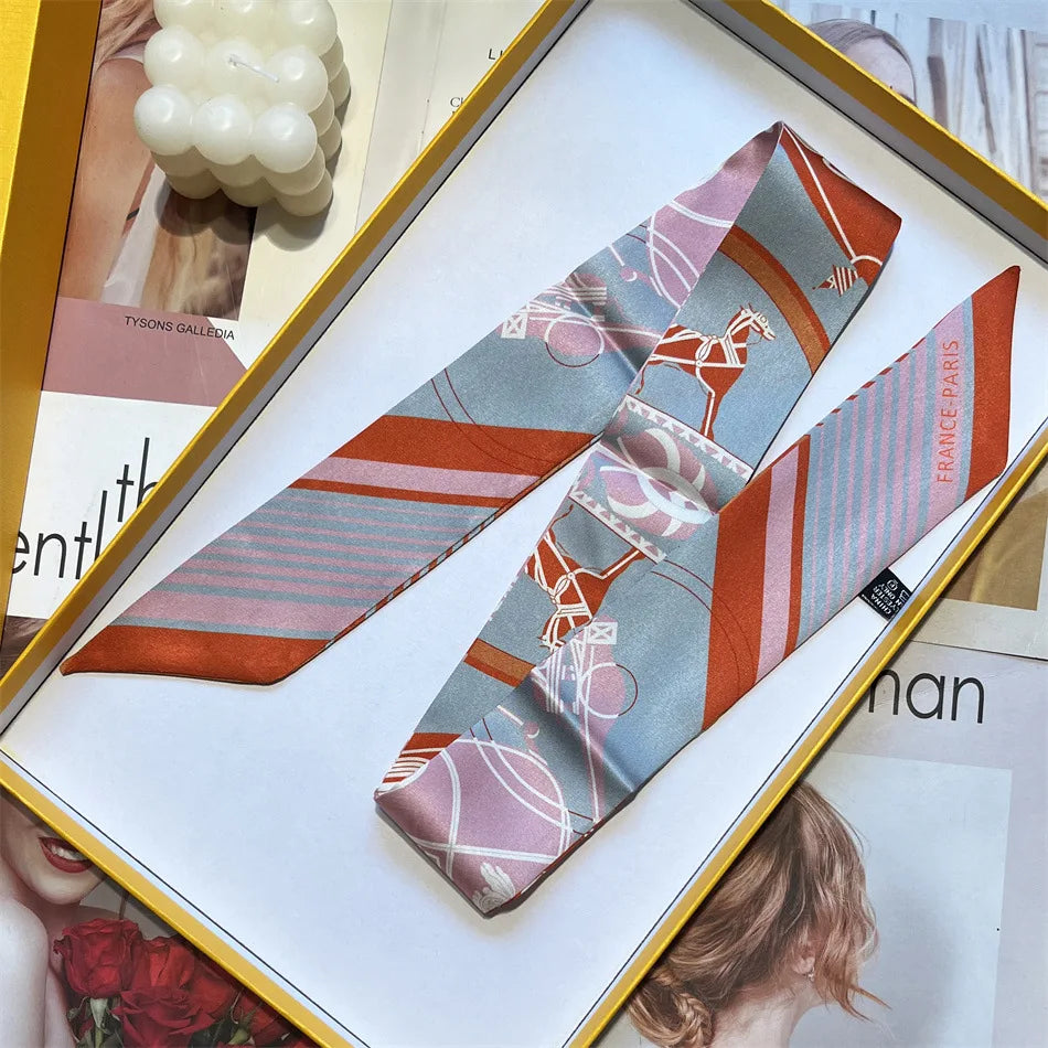 2024 Long Scarf for Women Narrow Ribbon Headband Female Neckerchief Handle Bag Band Bandana Hair Tie Accessories