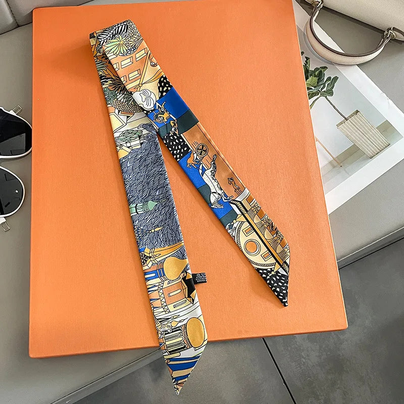 2024 Long Scarf for Women Narrow Ribbon Headband Female Neckerchief Handle Bag Band Bandana Hair Tie Accessories