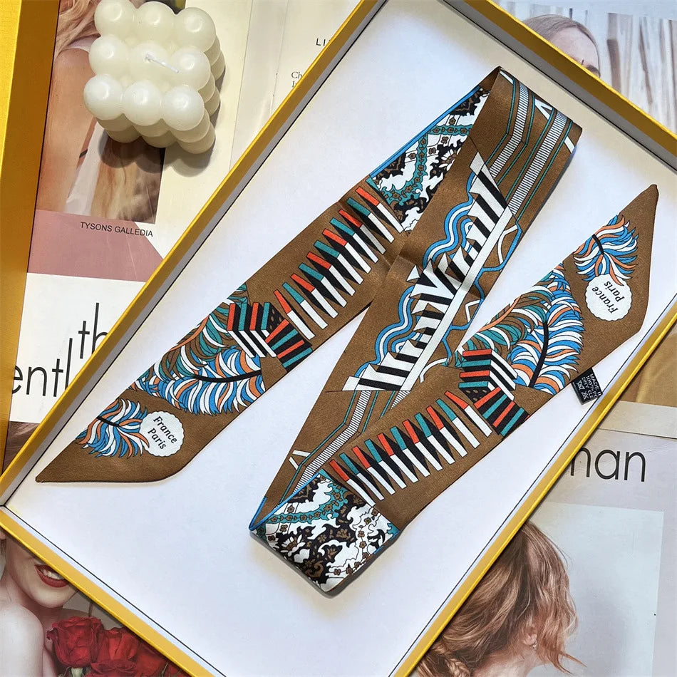 2024 Long Scarf for Women Narrow Ribbon Headband Female Neckerchief Handle Bag Band Bandana Hair Tie Accessories