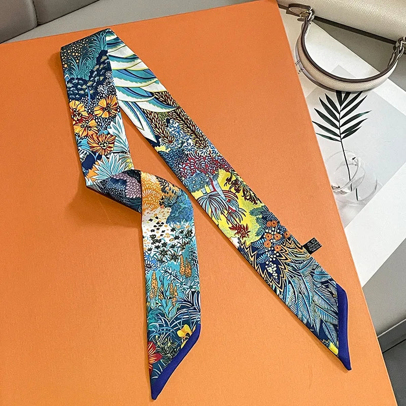 2024 Long Scarf for Women Narrow Ribbon Headband Female Neckerchief Handle Bag Band Bandana Hair Tie Accessories