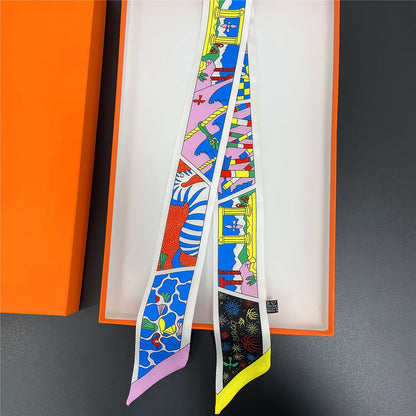 2024 Long Scarf for Women Narrow Ribbon Headband Female Neckerchief Handle Bag Band Bandana Hair Tie Accessories