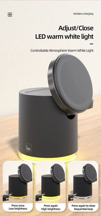 Fast Charging Dock Stand QI2 Wireless Charger Night Light 4 in 1 For Magsafe iPhone 16 15 14 Pro Max Airpods Pro 2-8 Apple Watch