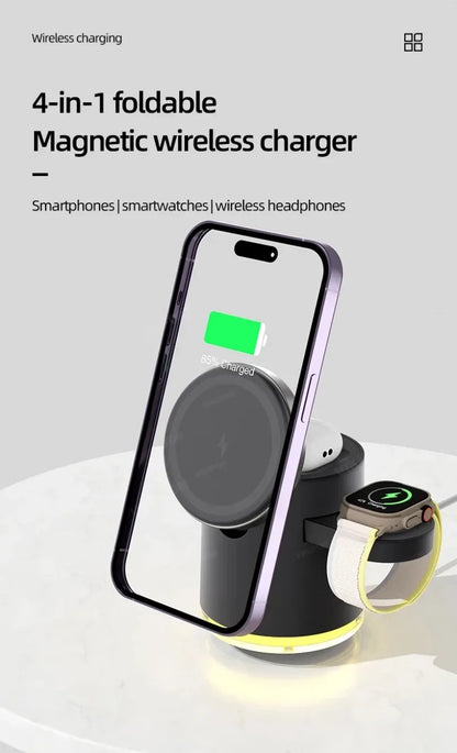 Fast Charging Dock Stand QI2 Wireless Charger Night Light 4 in 1 For Magsafe iPhone 16 15 14 Pro Max Airpods Pro 2-8 Apple Watch