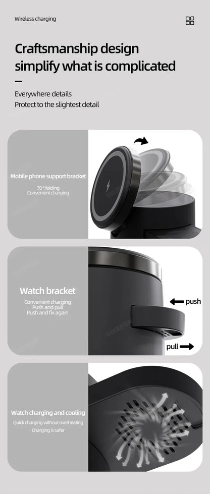 Fast Charging Dock Stand QI2 Wireless Charger Night Light 4 in 1 For Magsafe iPhone 16 15 14 Pro Max Airpods Pro 2-8 Apple Watch