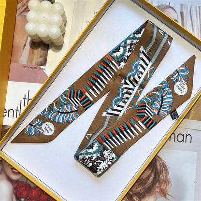 2024 Long Scarf for Women Narrow Ribbon Headband Female Neckerchief Handle Bag Band Bandana Hair Tie Accessories